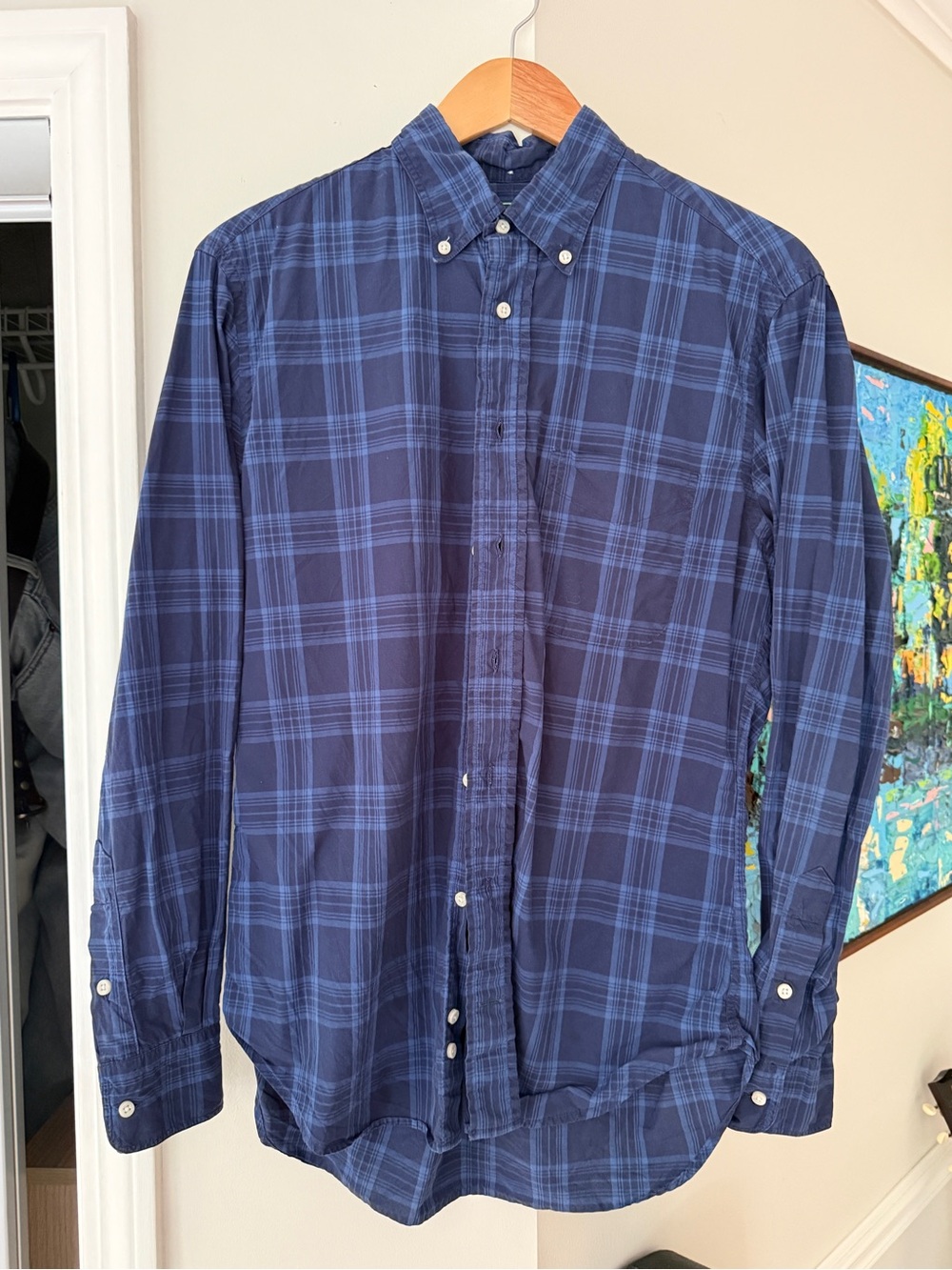 Gitman Brothers Navy and Light Blue Plaid Button-Down Shirt - M